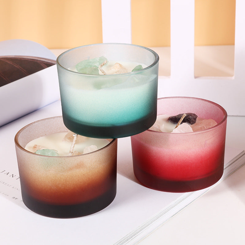 Healing Crystals Aromatherapy Candles with Colored Glass Cups Fragrance Ornaments